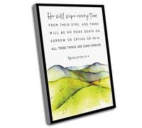 Inspirational Canvas Wall Art,Revelations 21 4 He Will Wipe Every Tear Behold Scripture Printable Farmhouse Bible Verse Wall Art Print Nlt Christian Nursery Baptism Gift,12x16 Inch UnFramed Wall Art