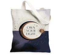 Inspirational Celestial Quote Crescent Moon Canvas Tote Bag 13x15 Inch | Celestial theme, Inspirational quote, Astrology art, Navy and cream palette, Minimalistic graphic