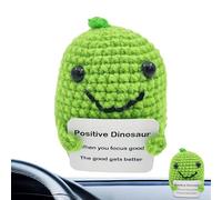 Inspirational Cheer Plush - Cheerful Crochet Dinosaur Uplifting Messages, Handcrafted Knit Positivity Companion | Whimsical Companion Figure, Decorative Birthday Ornament Accessory