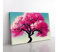 Inspirational Cherry Blossom Tree Canvas Wall Art Print Ready to Hang, Framed Picture for Living Room Bedroom Home Office Décor, 50x35 cm (20x14 Inch)