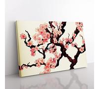 Inspirational Cherry Blossom Tree Flowers Canvas Wall Art Print Ready to Hang, Framed Picture for Living Room Bedroom Home Office Décor, 60x40 cm (24x16 Inch)