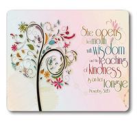 Inspirational Christian Bible Verse Proberbs Quotes Mouse Pad, She Opens Her Mouth with Wisdom and The Teaching of Kindness is on Her Tongue Mouse pad 9.4"x7.9"
