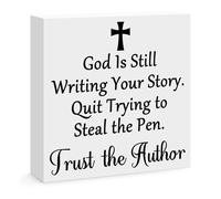 Inspirational Christian Desk Decor, Christian Wood Box Sign Scripture Bible Verse Prayer Room Decor Wooden Box Sign for Home Office Dorm Tabletop Shelf Decoration