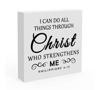 Inspirational Christian Gifts for Women Men Home Office Bible Verse Desk Decor Wooden Box Sign for Her Sister Friend Motivational Gift for Coworker Boss Religious Office Decorative Signs