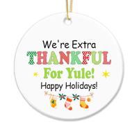 Inspirational Christmas Hanging Ornaments 2025, for Coworker Friend,Thankful for Yule Happy Holidays Ceramic Hanging Ornament with Golden Ribbon for Xmas Tree Decor