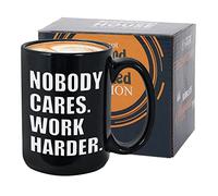 Inspirational Coffee Mug 15 oz, Nobody Cares Work Harder Motivational Encouraging Positive Wisdom Quote Gift for Workers Coworkers Boss, Black