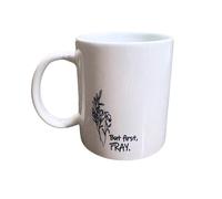 Inspirational Coffee Mug with 'But First Pray' Quote and Floral Design, White Ceramic, 11 oz