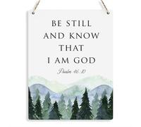 Inspirational Decor Be Still and Know That I am God Psalm 46:10 Christian Gifts Bible Verse Wall Art Scripture Wooden Hanging Sign for Modern Home Office Bathroom Bedroom Decoration 8 x 10 Inches