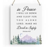 Inspirational Decor In Peace I Will Lie Down and Sleep Psalm 4:8 Christian Gifts Bible Verse Wall Art Scripture Wooden Hanging Sign for Modern Home Office Bathroom Bedroom Decoration 8 x 10 Inches