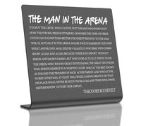 Inspirational Decor Sign for Men The Man In The Arena for Cubicle Decor or Desk Decorations, Positive Motivational Office Gifts for Coworker Employee Friend, Home Office Decor(Black) Sign X424B