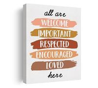 Inspirational Diversity Canvas Wall Art Decor All Are Welcome Here Poster Equality Inclusion Painting Print Framed Signs Picture Artwork for Classroom Decor 12 X 15 Inch