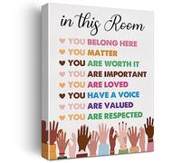 Inspirational Diversity Wall Art in This Room Watercolor Canvas Painting Prints for Classroom Office Wall Decor Framed Equality Artwork Gifts 12"x15" Ready to Hang