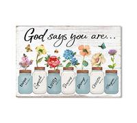 Inspirational Floral Canvas Wall Art: God Says You Are Positive Quotes Wall Decor, Flowers in Mason Jar Picture Motivational Bible Verse Poster for Women Bedroom Home Decoration 10" x 15"