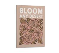 Inspirational Floral Wall Art Print Bloom Any Desert Quote Poster Motivational Pink Rose Artwork for Office Bedroom Or Living Room Decor Gift 12x18inch(30x45cm) Framed