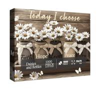 Inspirational Flower Daisy Puzzles for Adults 1000 Pieces, Bottle Religious Bible Jesus Floral Jigsaw Puzzle, Christian Scripture Catholic Butterfly Vase Wildflower Puzzle