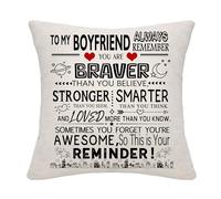Inspirational Gift for Boyfriend You Are Braver Than You Believe You Are Awesome Reminder Cushion Covers for Boyfriend from Girlfriend Positive Gift Birthday Valentine's Day (boyfriend)