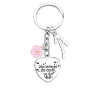 Inspirational Gift Initial Keychain For Women Friends Keyrings With Pink Flower 26 Letter Alphabet Keychain For Her Graduation Christmas Birthday Gifts for Daughter Sister (A)