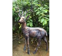 Inspirational Gifting 120cm (4ft) tall Stunning Standing Stag Deer Garden or home ornament hand cast from Aluminium with lovely patina! - our largest model!