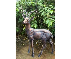 Inspirational Gifting 120cm (4ft) tall Stunning Standing Stag Deer Garden or home ornament hand cast from Aluminium with lovely patina! - our largest model!