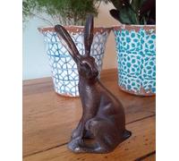 Inspirational Gifting 15cm Miniature Hare Sitting Sculpture Ornament Figurine in Solid hand cast Metal with Bronze effect finish