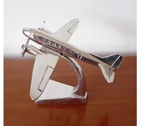 Inspirational Gifting 23cm wingspan Large Douglas DC-3 Aeroplane ornament on stand - hand polished aluminium plane sculpture gift Dakota