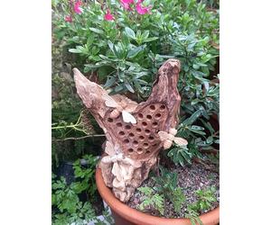 Inspirational Gifting 25cm Bug Bee Insect Hotel in Teak Wood featuring Carved Bees! A beautiful ornamental bug hotel for your garden patio or terrace!