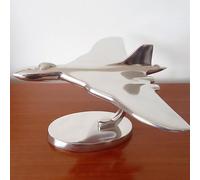 Inspirational Gifting 25cm wingspan Large RAF Vulcan Aeroplane ornament on stand - hand polished aluminium plane sculpture gift