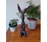 Inspirational Gifting 34cm tall Long Eared Rabbit Sculpture Ornament Figurine in Solid hand cast metal with Bronze effect finish - delightful and quirky!