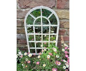 Inspirational Gifting 40cm Tall Arched Mirror with Cream Metal Frame and Glass Mirror - Perfect for Garden or Indoors