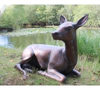 Inspirational Gifting 70cm long Doe Deer Laying Garden Sculpture Ornament in Hand cast Aluminium with Bronze effect finish