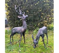 Inspirational Gifting 81cm tall Large Stag and Doe Deer Ornament Set, cast in Aluminium with a bronzed aged verde hand finish - ideal for your home or Garden