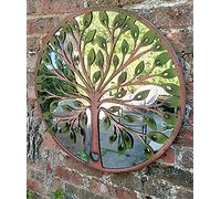 Inspirational Gifting Beautiful green leaf tree of life metal framed wall mirror for your home or garden - 64cm diameter