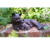 Inspirational Gifting Cat & Kitten Sculpture Figurine - Mother Cat Cuddling Baby Kitten in Bronze Inspirational Gifting Bronze