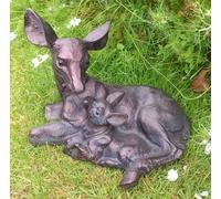 Doe and Baby Fawn Laying Deer Garden Ornament Sculpture Hand Crafted Aluminium Inspirational Gifting Bronze One Size