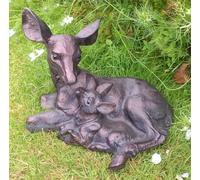 Inspirational Gifting Doe and Baby Fawn laying deer garden ornament sculpture hand crafted in Aluminium with aged bronze finish - beautiful in a garden or your home!