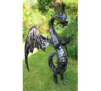 Inspirational Gifting Eastern Dragon Garden Ornament Sculpture Large - Metal Platework in Black Inspirational Gifting Black