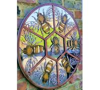 Inspirational Gifting Honeycomb Garden Mirror Home Decor with a rustic metal frame 60cm diameter