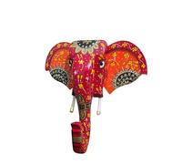 Inspirational Gifting Jaipur Indian Elephant Head Wall Hanging Sculpture Ornament with hand painted Motifs on Mango Wood