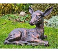 Inspirational Gifting Laying Fawn Garden Sculpture Deer Ornament - Cast Aluminium - Bronze - Sculpture