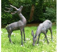 Inspirational Gifting Medium Stag And Doe Deer Garden Sculptures Cast Aluminium With Aged Finish
