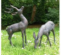 Inspirational Gifting Medium Stag & Doe Deer Sculptures Garden Ornaments in Bronze Inspirational Gifting Bronze