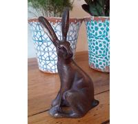 Inspirational Gifting Miniature Sitting Hare Garden Sculpture Cast Aluminium Ornament in Bronze Inspirational Gifting Bronze