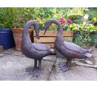 Inspirational Gifting Pair of Geese Garden Sculpture Ornaments - Cast Aluminium - 1 - Bronze