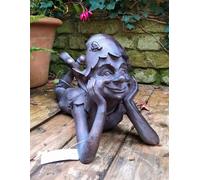 Inspirational Gifting Pixie Laying Garden Sculpture Decoration Ornament in Bronze Inspirational Gifting Bronze