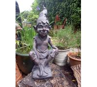 Inspirational Gifting Pixie Perching on a Stone Garden Ornament Sculpture Resin Statue