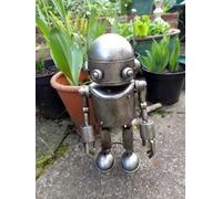 Inspirational Gifting Robot Garden Ornament Sculpture Made From Metal Platework