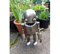Inspirational Gifting Robot Garden Ornament Sculpture - Metal Platework (42cm tall)