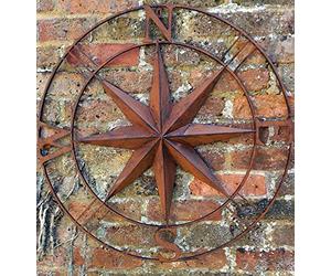 Inspirational Gifting Rust coloured compass wall art plaque decorative screen - 75cm in diameter!