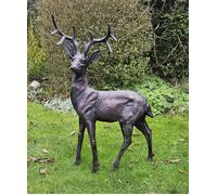 F&G Supplies Large stunning Standing Stag |Deer Garden or home ornament cast from Aluminium with lovely patina! 92cm tall