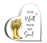Inspirational Gifts 4x4 Inch - It Is Well With My Soul Desk Decor Acrylic Heart Plaques Sign Keepsake Gifts For Friends Family Office Art Decorations